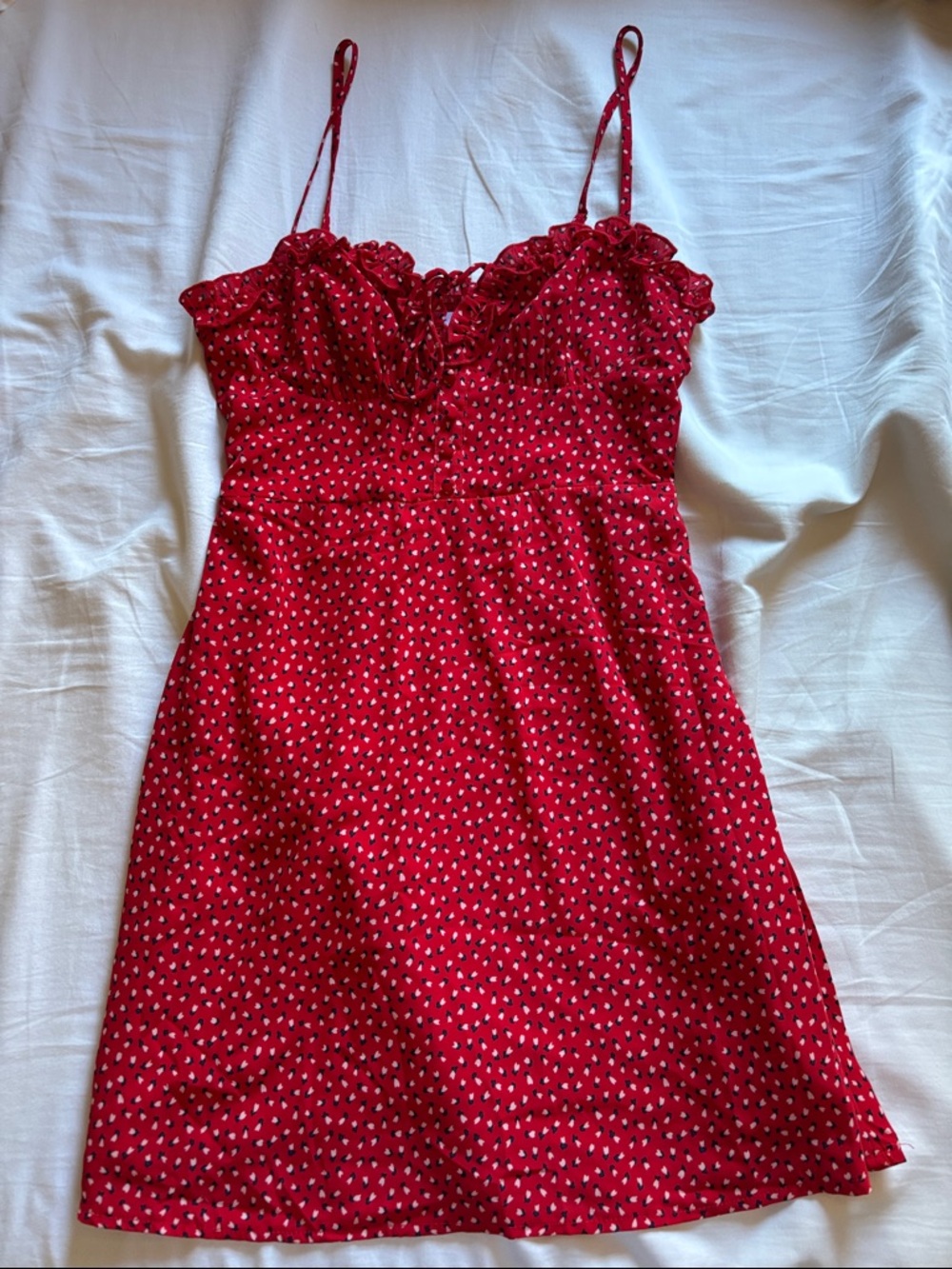 Princess Polly Red Mini Dress with White Heart Print